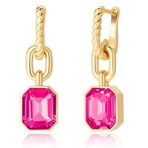 9550 Birthstone Crystal Dangle Drop Earrings, 18K Gold Plated Huggie Hoop